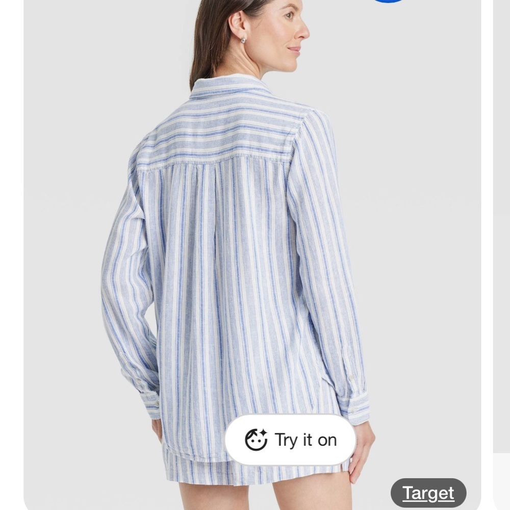 Collared Button-Down Shirt Universal Thread Blue/… - image 4